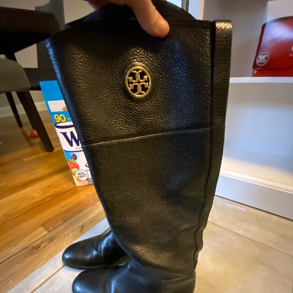 Black leather heel boots Tory Burch